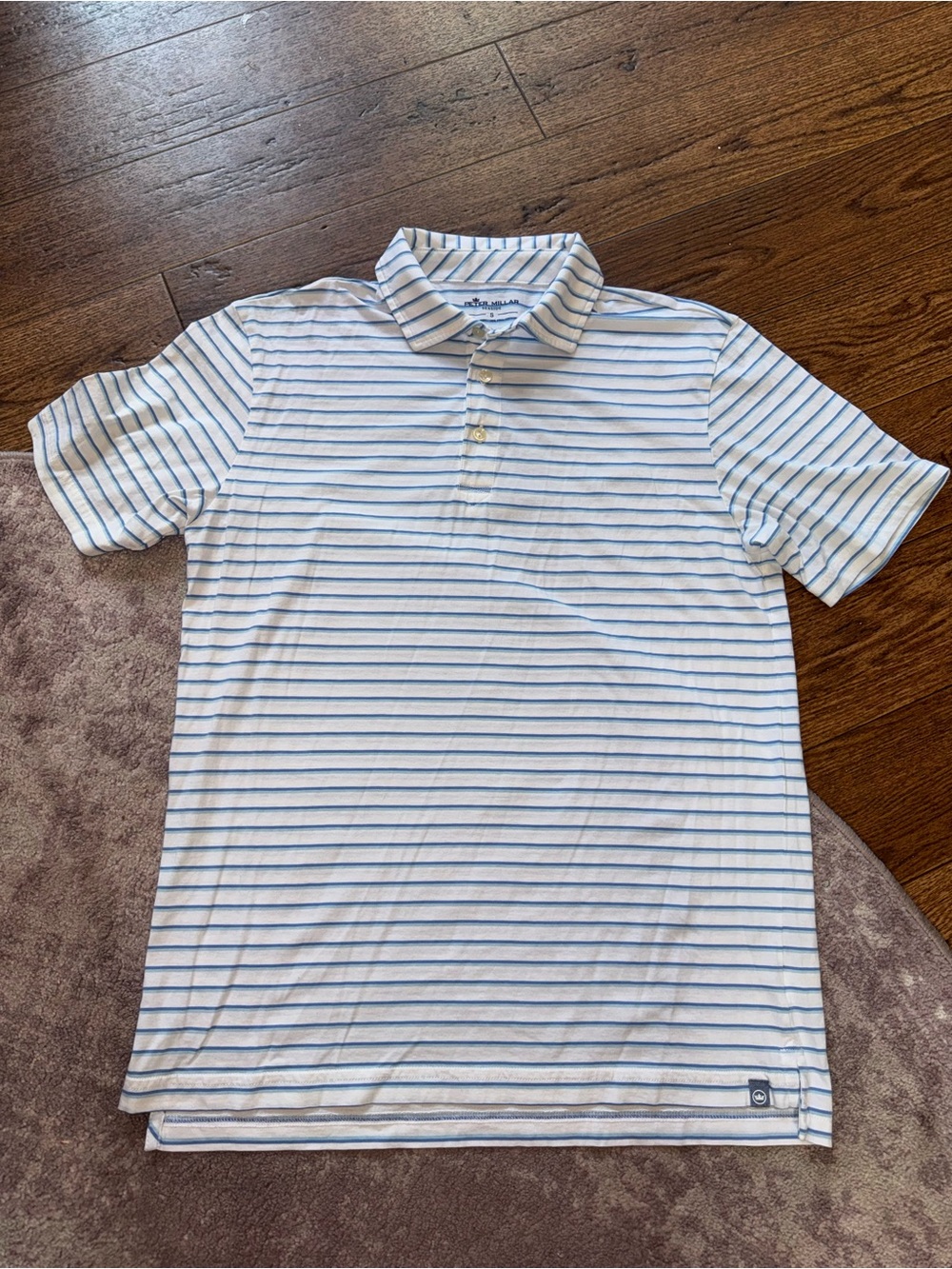 Peter Millar Seaside Florida Men’s Small Blue White Striped Short Sleeve Polo